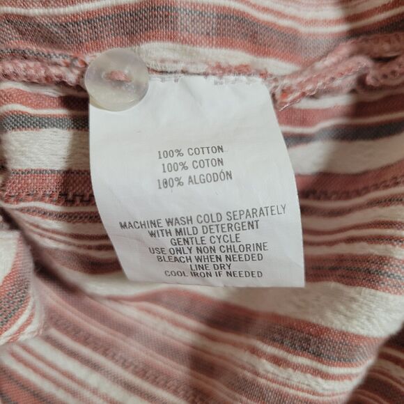 O'NEILL Arlow Red White Stripe Top Size M Gauzy Cotton Beachy Button Up - Picture 7 of 7